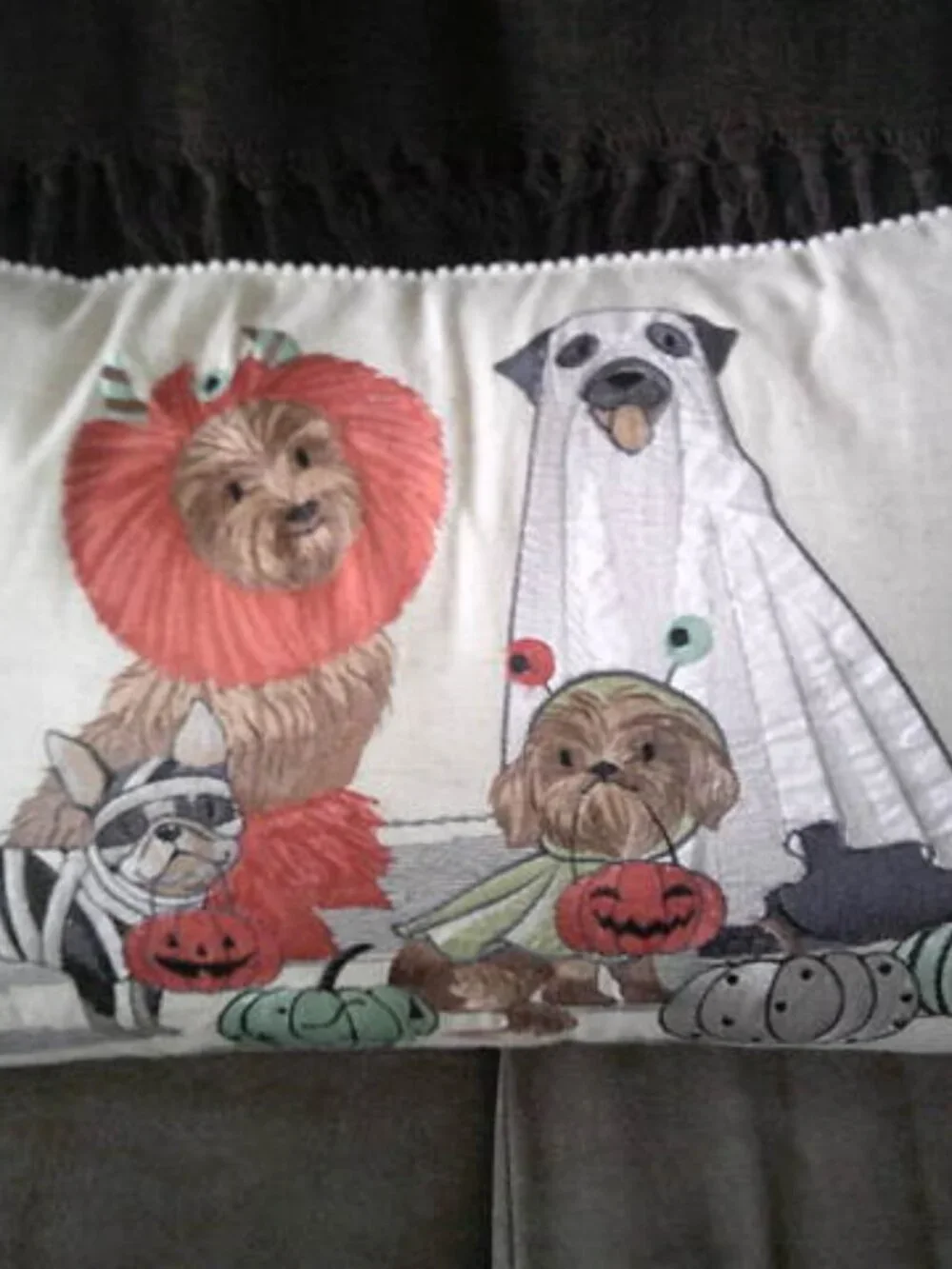 PIER 1 ONE FALL HALLOWEEN PLUSH EMBROIDERED LUMBAR PILLOW DOG PARADE 22